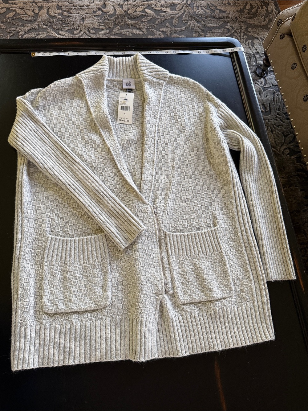 Cabi zip cardi Light greyTextured Open-Front Cardigan